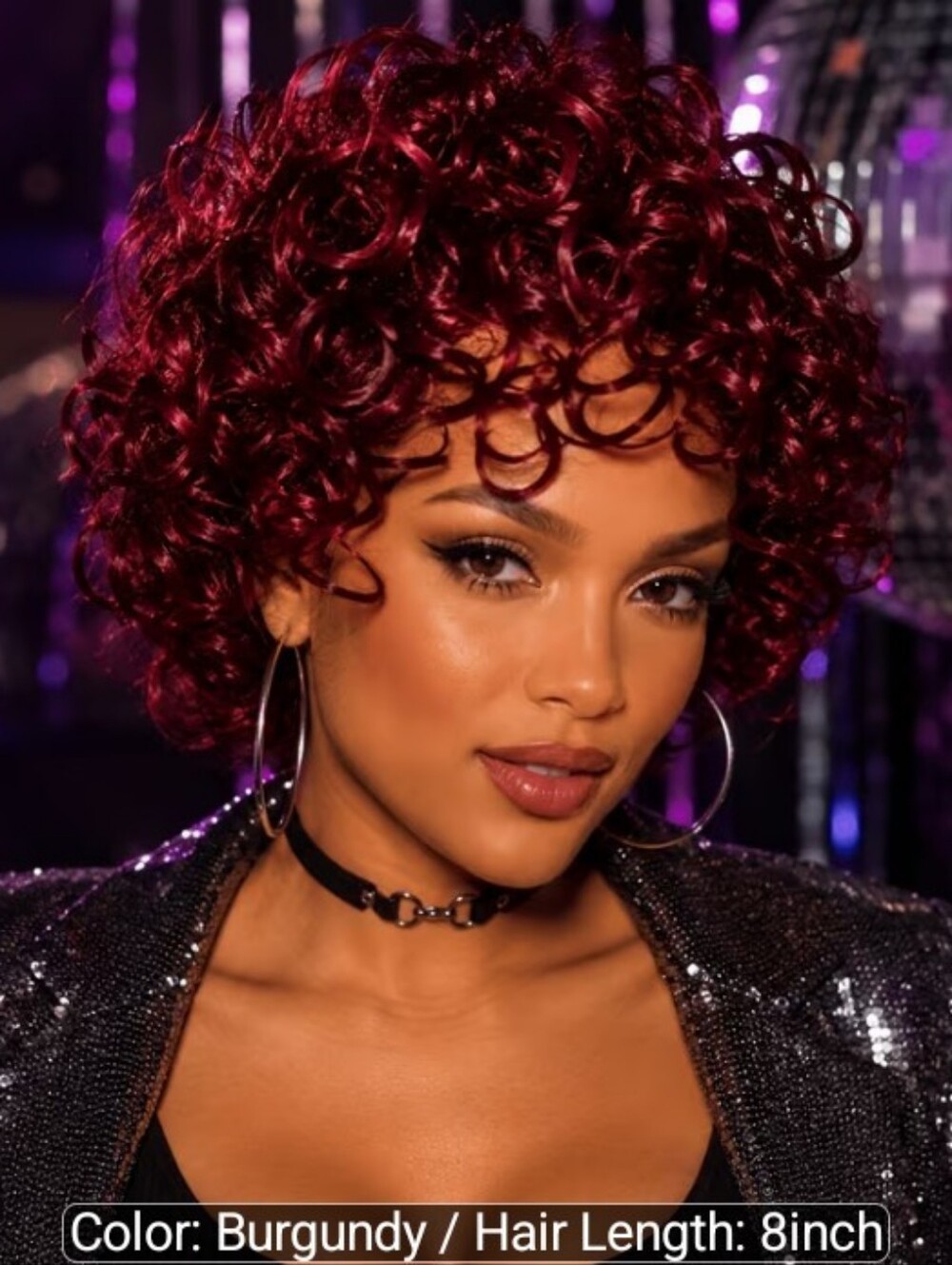 Burgundy Short Curly Wig - Women Hair